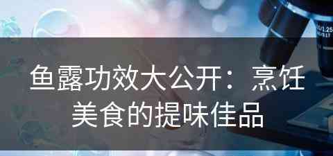 鱼露功效大公开:烹饪美食的提味佳品 鱼露功效大公开:烹饪美食的提味佳品